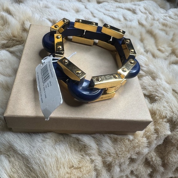 Tory Burch Chunky Gold and Blue Chain Bracelet - Picture 5 of 10